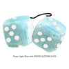 3 Inch Light Blue Fluffy Dice with WHITE GLITTER DOTS