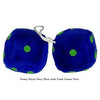 4 Inch Royal Navy Blue Fuzzy Dice with Dark Green Dots