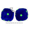 4 Inch Royal Navy Blue Fuzzy Dice with Lime Green Dots
