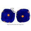 4 Inch Royal Navy Blue Fuzzy Dice with Orange Dots