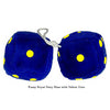 4 Inch Royal Navy Blue Fuzzy Dice with Yellow Dots