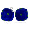 4 Inch Royal Navy Blue Fuzzy Dice with DARK GREEN GLITTER DOTS