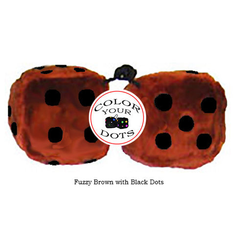 4 Inch Brown Fuzzy Dice with Black Dots