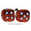 4 Inch Brown Fuzzy Dice with Light Blue Dots