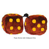 3 Inch Brown Furry Dice with Goldenrod Dots