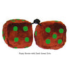 3 Inch Brown Fuzzy Dice with Dark Green Dots