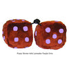 4 Inch Brown Fuzzy Dice with Lavender Purple Dots
