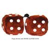 3 Inch Brown Furry Dice with WHITE GLITTER DOTS