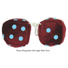 3 Inch Burgundy Fuzzy Dice with Light Blue Dots