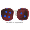 4 Inch Burgundy Fuzzy Dice with Royal Navy Blue Dots