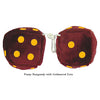 4 Inch Burgundy Fuzzy Dice with Goldenrod Dots