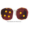 3 Inch Burgundy Fuzzy Dice with Goldenrod Dots