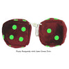 4 Inch Burgundy Fuzzy Dice with Lime Green Dots