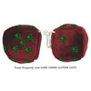 4 Inch Burgundy Fluffy Dice with DARK GREEN GLITTER DOTS