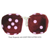 3 Inch Burgundy Fuzzy Dice with LIGHT PINK GLITTER DOTS