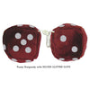 4 Inch Burgundy Fluffy Dice with SILVER GLITTER DOTS