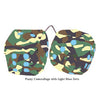 4 Inch Camouflage Fuzzy Dice with Light Blue Dots