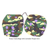 4 Inch Camouflage Fuzzy Dice with Lavender Purple Dots