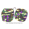 3 Inch Camouflage Fuzzy Dice with Royal Purple Dots