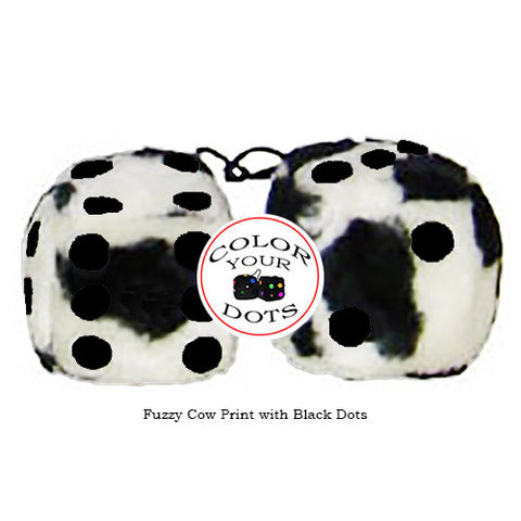3 Inch Cow Fuzzy Dice with Black Dots