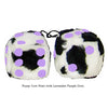 3 Inch Cow Fuzzy Dice with Lavender Purple Dots
