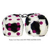 3 Inch Cow Fuzzy Dice with HOT PINK GLITTER DOTS