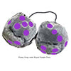 3 Inch Gray Fuzzy Dice with Royal Purple Dots
