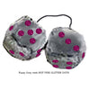 3 Inch Gray Furry Dice with HOT PINK GLITTER DOTS