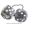 4 Inch Grey Furry Dice with WHITE GLITTER DOTS