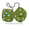 3 Inch Avocado Green Fuzzy Dice with Light Blue Dots