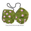 3 Inch Avocado Green Fuzzy Dice with Light Pink Dots