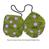 4 Inch Avocado Green Furry Dice with Lavender Purple Dots