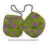 3 Inch Avocado Green Fuzzy Dice with Royal Purple Dots