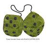 4 Inch Avocado Green Furry Dice with BLACK GLITTER DOTS