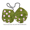 3 Inch Avocado Green Fuzzy Dice with LIGHT PINK GLITTER DOTS
