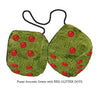 4 Inch Avocado Green Furry Dice with RED GLITTER DOTS