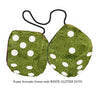 3 Inch Avocado Green Fuzzy Dice with WHITE GLITTER DOTS