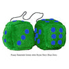 3 Inch Emerald Green Furry Dice with Royal Navy Blue Dots