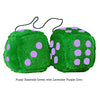 3 Inch Emerald Green Furry Dice with Lavender Purple Dots