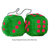 3 Inch Emerald Green Furry Dice with Red Dots