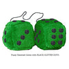 3 Inch Emerald Green Furry Dice with BLACK GLITTER DOTS