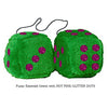 3 Inch Emerald Green Furry Dice with HOT PINK GLITTER DOTS