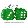 3 Inch Emerald Green Furry Dice with WHITE GLITTER DOTS