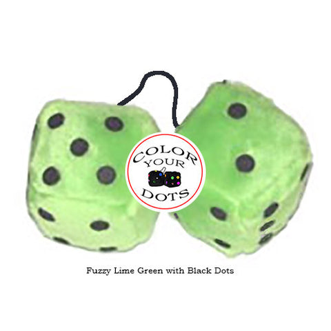 4 Inch Lime Green Fuzzy Dice with Black Dots