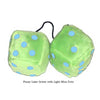 4 Inch Lime Green Fuzzy Dice with Light Blue Dots