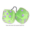 3 Inch Lime Green Fluffy Dice with Lavender Purple Dots