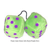4 Inch Lime Green Fuzzy Dice with Royal Purple Dots