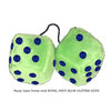 4 Inch Lime Green Fuzzy Dice with ROYAL NAVY BLUE GLITTER DOTS