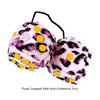 3 Inch Pink Leopard Fluffy Dice with Goldenrod Dots