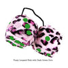 4 Inch Pink Leopard Fuzzy Dice with Dark Green Dots